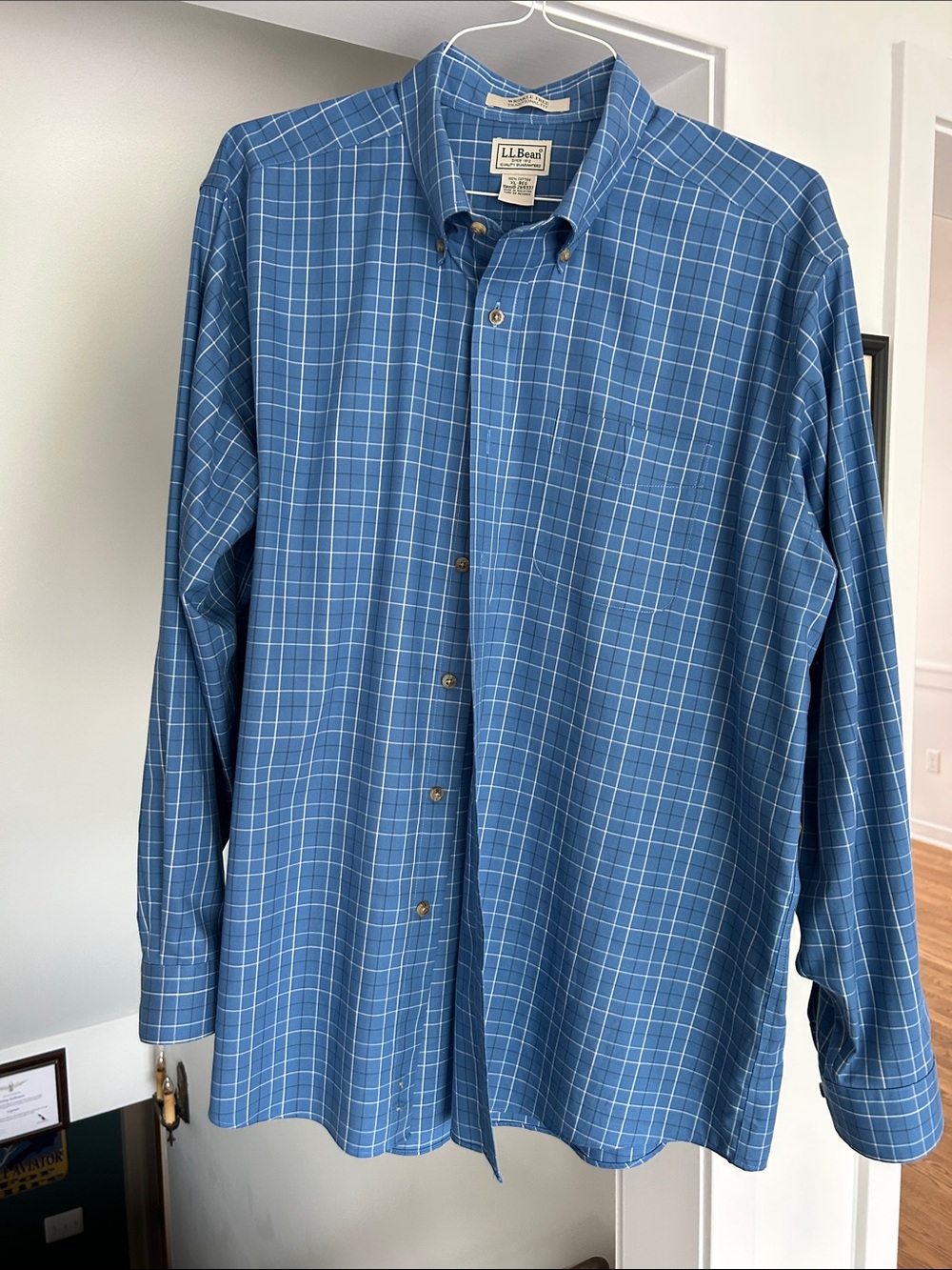 L.L. Bean Men's Blue Windowpane Button-Down Shirt